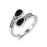 URONE Schwarzer Onyx Ring Silber 925 Daumen Ring Einstellbar Offene Ringe Viktorianischer Schmuck