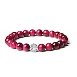 MetJakt Natürliche 8 mm Edelsteine Heilung Crystal Stretch Perlen Armband Armreif mit 925 Sterling Silber Double Happiness Anhänger (Rotes Tigerauge)