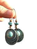 ✿ BLAUE PATINA KUPFER TRIBAL HOWLITE STEIN CABOCHON SCHEIBE AN LANGEN KIDNEY HAKEN ✿ wunderbare Ethno Ohrringe, türkise Ohrringe