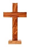 Spiretro Handgefertigtes Olivenholzkreuz aus Bethlehem – Wandbehang oder Tischaufsteller – 15,2 x 26 cm
