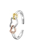 Engelsrufer Damen Ring With Love aus Sterlingsilber mit Herzsymbolen Tricolor, Größenverstellbar, ERR-WITHLOVE-03-TRI