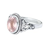 Gems Vibes Ring aus rosa Rosenquarz, 925er-Sterlingsilber, Ring für Frauen und Mädchen, Geschenk für Sie, Bohemian-Ring, Edelstein, handgefertigte Größe 8