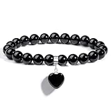 AWARDSEN Obsidian Armband Edelstein Schwarz Herz Heilsteine Armband Damen, Schwarz Kristall Armband Edelstein 8mm Edelstein Schmuck Geschenk für Frauen