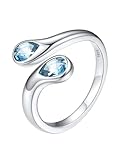 Silvora Funkeln Damen Aquamarin Zirkonia Ehering Verlobungsring 925 Silber 2mm breit Offenes Toi Et Moi Geburtsstein Fingerring Hochzeitsring Ewigkeitsring für Valentinstag Muttertag