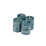 Homéa, Set mit 4 Stumpenkerzen, D4 x H5 cm, rustikal, Farbe Pfauenblau