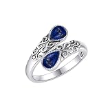 Lapislazuli Ring Sterling Silber Regenbogen Einstellbar Bandringe Viktorianisch Schmuck Geschenke für Damen Mädchen