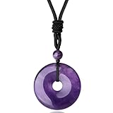 Sahoottie Amethyst Edelstein Halskette 30 * 30mm Donut Anhänger Kette mit Einstellbar Geflochtenes Seil Glücksbringer Heilstein Anhänger Halskette für Damen Herren Reiki Glückbringen Edelstein