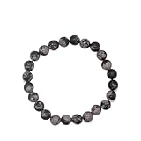 H&H Armband Naturstein Edelstein Perlenarmband Heilstein Powerarmband Kugel Perlen 8 mm (Schneeflockenobsidian)