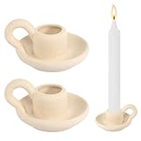 Kerzenständer aus Keramik 2er Set Keramik Kerzenhalter Nordischer Stil Kerzenständer mit Griff Stabkerzenhalter für Tischdekoration Party Hochzeit (Beige)