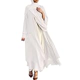IDOPIP Gebetskleidung für Frauen Abaya Muslim Damen Muslimische Kleider Chiffon Langarm Offenes Kleid Islamische Arabisch Türkische Robe Jilbab Khimar Kaftan Lang Gebetskleid Weiß XL