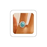Cybche Punk Ethnischer Türkis Ring Silber Türkis Oval Ring Türkis Edelstein Ring Türkis Finger Ring Verstellbar Offener Ring Schmuck Für Frauen