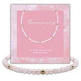 happymaker - Rosenquarz Armband Damen, Perlenarmband mit echten Edelstein und Gold Perlen, Geschenkverpackung, handmade in Deutschland, Stein der Liebe