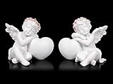 Engel Fantasy Figuren - Putten mit Herz - 2er Set | Elfe, Fee, Skulptur, Statue, Schutz-Engel, H 7+7,5 cm