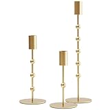 3er Set Gold Kerzenhalter mit Perlen-Design, Vintage Kerzenständer für Hochzeitsdeko, Tischdekoration, Wohnzimmer, Esstisch, Geschenk, Deko Goldene Hochzeit, Vintage Deko, Kerzenhalter Stabkerzen