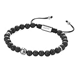 GAVU Lavastein Armband mit Fleur de Lis Charm Schwarzer Perlenarmband für Herren Männer