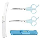 2-Teilig Haare Spitzen Schneiden haarschneidehilfe schablone pony schneiden hilfe Haarschnitt Set, Mit zwei Scheren, Haarschnitt-Anleitung, Fortgeschrittener Friseur-Assistent, Blau