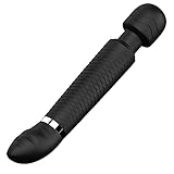 Doppelkopf Vibration Massagestab, Silikon Vibratoren für sie Klitoris und G-Punkt Stimulator, Wasserdicht Orgasmus Klitorisstimulator Dual Motor, Wand Massagegerät für Körper, Nacken,Schwarz