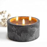 LED 3-Docht Kerze in Beton Optik mit Timer batteriebetrieben - 15 x 8 cm - Künstliche Kerze im Keramik Becher mit 3 Flammen warmweiß - Weihnachten Advent Dekokerze mit Flacker Effekt für Innen