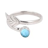 Larimar-Ring, Designer-Blatt, verstellbar, 925er Sterlingsilber, Ringe für Frauen und Mädchen, runder Steinring