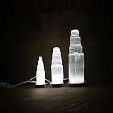 HEIMTEX Selenitkristalllampe – weiße USB-LED-Selenitlampe in 3 Größen - 30cm natürlich geformter Selenit stein kristallturm für metaphysische Reinigung, Heilung, Meditation und Heimdekoration