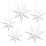 Pextian Weiß Papiersterne zum Aufhängen, 5 Stück, 25cm x 3 + 40cm x 2, Weihnachten Dekoration, Karton, Stern, Skandinavisch, Advent, Fenster, Weihnachtsbaum