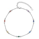 YEESIA 7-Chakra-Fußkettchen für Damen, 925er Sterlingsilber, Chakra-Fußkettchen in Pferdeaugenform, Yoga-Fußkettchen, Amulett, Yoga-Schmuck, Geschenk für Frauen