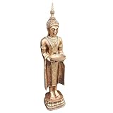 Gartenfigur Asien Buddha Figur Tempelwächter Figur mit Schale 76 cm, Figur für den Garten, wetterfeste Deko