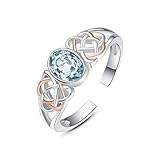 PRAYMOS Blauer Aquamarin 925er Sterlingsilber Geburtssteinring für März für Frauen und Mädchen Edelsteinring keltischer Knoten Statement Solitär Daumenring ovaler offener Geburtstagsschmuck