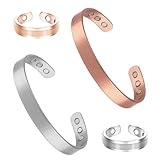 2Pcs Lymphdrainage Magnet Armband Damen Copper Mag Prostate Therapy Ring Magnetarmband Damen Magnetarmband Gesundheit Magnetschmuck Damen Öffnung Verstellbarer mit 2 Magnetringe Damen（Silber+Roségold）