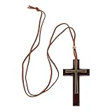 Kreuz Halskette für Herren, Kreuz Anhänger, Naturholz Gebetskette mit Medaille Kreuz Jesus Christus Heiliger Benedikt, für katholische Christen Religiöse Kommunion
