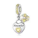Aurevella Herz Geburtsstein Charms Anhänger 925 Sterling Silber Charm für Armbänder und Halskette, Geburtstags, Weihnachten Schmuck Geschenk für Frauen