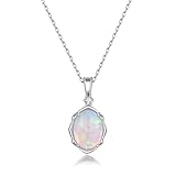 PHNIBIRD Damen Silber Kette Opal Anhänger 925 Sterling Silber Halsketten Anhänger Oval Frau/Mädchen/Hochzeit/Party/Tägliches Tragen