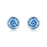 DAYLINLOVE Opal Ohrringe 925 Sterling Silber Blauer Opal Spiral Creolen Ohrstecker Opalschmuck Geschenke für Frauen Mädchen
