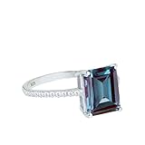 Gems Vibes Alexandrit-Ring aus 925er Sterlingsilber mit Smaragdschliff für Damen, Statement-Ring, Farbwechsel-Alexandrit-Ring, Geschenk für sie, Ring mit Geburtsstein für Juni (Silber) Größe 10