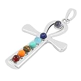 Tesselite Ankh-Symbol, 7 Chakra-Steine, Yoga-Symbole, Kreuzform, Tigerauge, grüner Aventurin-Stein, Perlen-Halskettenanhänger für Frauen, wie abgebildet, Einheitsgröße