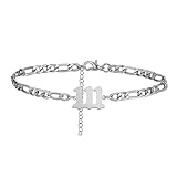 PAURO Damen Edelstahl Engel Zahl Knöchel Armbänder Fußkettchen Kette Einstellbare Minimalist Numerologie Schmuck Silber 111