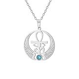 EUEAVAN Ankh Kreuz Auge des Horus Edelstein Halskette Schlüssel des Lebens Skarabäus Anhänger ägyptische Göttin Isis Schutzamulett Religiöser Schmuck für Frauen Männer (Silber)