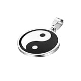 JewelryWe Schmuck Edelstahl Tai Chi Yin und Yang Anhänger mit 55cm Kette, Halskette für Herren Damen, Weiß Schwarz