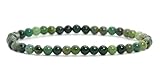 Echtes Moosachat Edelstein Armband mit runden 4mm Perlen - verschiedene Längen - Heilstein Schutzstein Edelsteinarmband Glücksbringer Talisman Geschenk (Moosachat, 18CM)