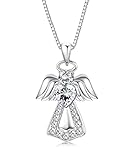 Finrezio 925 Silber Schutzengel Anhänger Kette für Mädchen Damen Silber Kette Herz Angel Kette Kristall Halskette Taufgeschenk Kommunion Geschenke für Mädchen/Frauen/Jungen