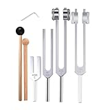 NEWFUN Stimmgabel,Stimmgabel Neurologie,Stimmgabel 440 Hz,Set von 4 Stimmgabeln (128 Hz, 136,1 Hz, MI 528 Hz, 4096 Hz) für Klangtherapie Gewichtete Stimmgabel Geeignet für Meditation