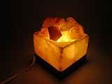 HIMALAYA SALT DREAMS - Beleuchtete Salzkristallschale ECKIG mit Salzkristallen und Holzsockel, inklusive Elektrik und Spezial-Leuchtmittel (E14), Orange