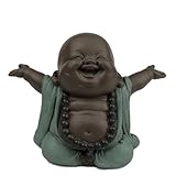 Lachender Buddha Willkommen - Glücksbringer Statue - Zen und Feng Shui Dekoration - für eine entspannende und spirituelle Atmosphäre - Geschenkidee - Breite: 9cm - Farbe: Grün und Braun - Zen'Light