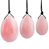 KYEYGWO Rosenquarz Reiki Heilung Kristall Yoni Eier Set mit 3 Größen, Polierte Oval Kugel-Eier Massage Steine Damen Edelstein Ei für Stärkung der Beckenbodenmuskulatur und Kegel Übung