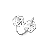 Amaxer Blume des Lebens Ring für Frauen Edelstahl Mandala Geometrie Heiliger Schutz Statement Ausgehöhlt Durchbrochen Verstellbar Fingerring Zierlicher Schmuck, Metall (Silber)