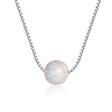 VIKI LYNN Damen Halskette aus 925 Sterling-Silber 7 mm Künstlicher Opal 45 cm lange Kette