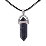 Punktförmiger Naturstein-Anhänger – Halskette mit 45 cm langer, gewachster schwarzer Fadenkette – Halbedelsteine (Vulkangestein)