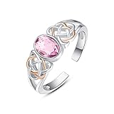 PRAYMOS Amethyst Ring aus 925er Sterlingsilber mit Geburtssteinen für Frauen und Mädchen Edelsteinring keltischer Knoten Statement Ring verstellbar oval offener Geburtstagsschmuck