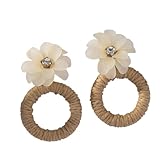 Khakifarbene Blumen Tropfen Raffia Ohrringe für Frauen, Modische Raffia Stroh Umwickelte Süße Statement Donut Ohrringe, Handgefertigt, Sommerschmuck, Geschenk für Liebhaber