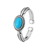 GWSGSFAS 925 Sterling Silber Ellipse Türkis verstellbare Ringe für Frauen Hochzeit Vintage Luxus Schmuck Argent Schmuck-Silber